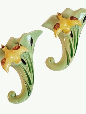 Vintage Pair of Ohio Porcelain Flying Duck Wall Pockets MCM